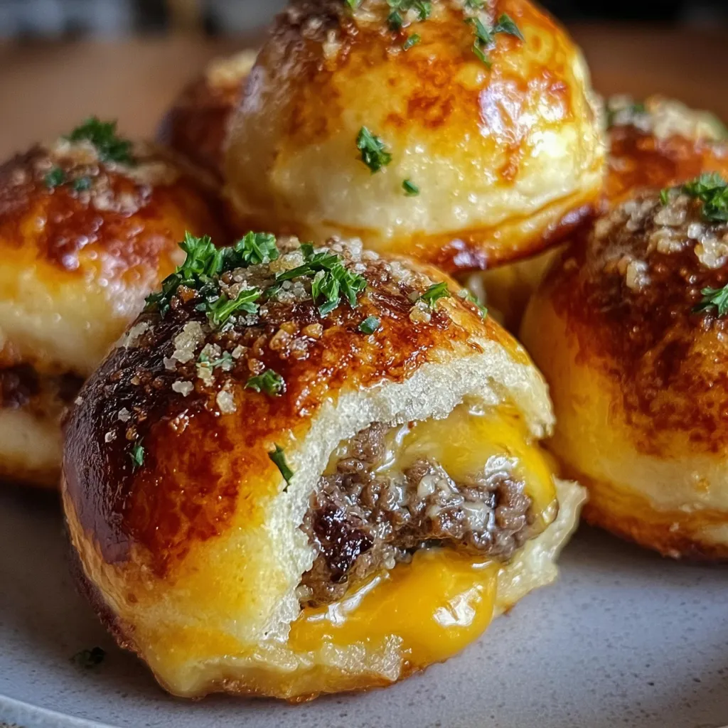 Easy Garlic Parmesan Cheeseburger Bombs with Crispy Golden Dough and Melted Cheese Centers - tertiary view